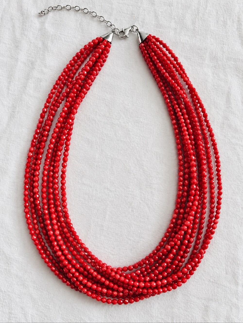 QVC Red Bamboo Coral 10 Strand Necklace 925 Sterling Silver 18-21"